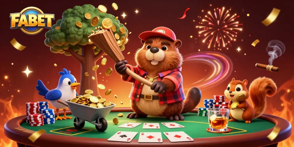 FABET players winning coins while enjoying a lively poker scene with vibrant characters and festive atmosphere.