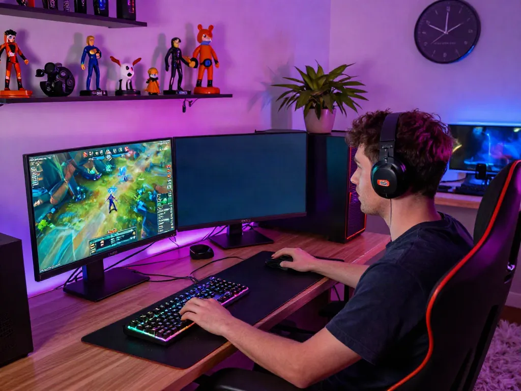 Pengaturan permainan digital di hokkaidoryoma.com dengan gamer terlibat dalam pengalaman bermain yang mendalam.