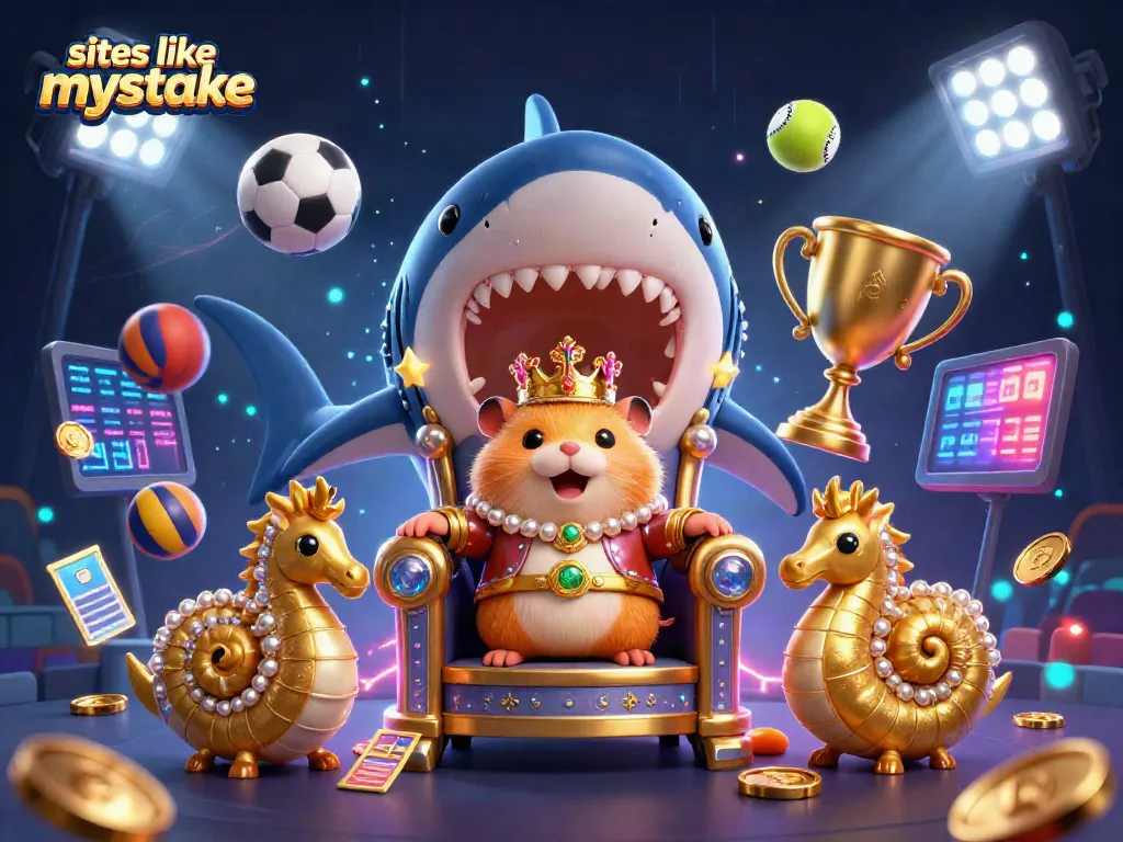 Bet on exciting games like slots and sports with sites like mystake featuring a vibrant 3D illustration.