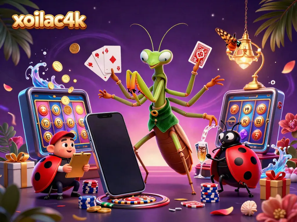 Experience the vibrant energy of xoilac4k with a mesmerizing 3D scene of a mantis card sharp and ladybug pit boss.