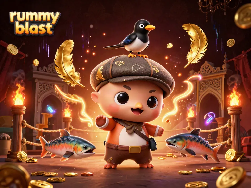 Engage in thrilling rummy blast adventure with captivating characters and colorful casino elements