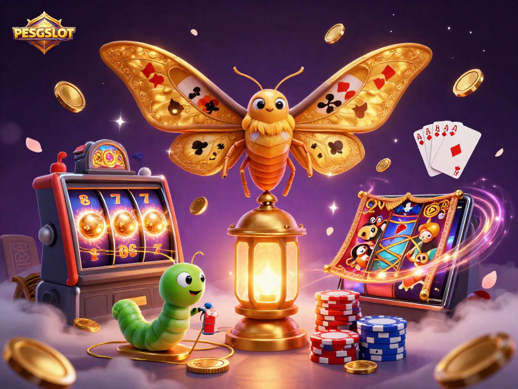 Menikmati PESGSLOT dengan ilustrasi kasino yang kaya detail dan slot mesin berputar