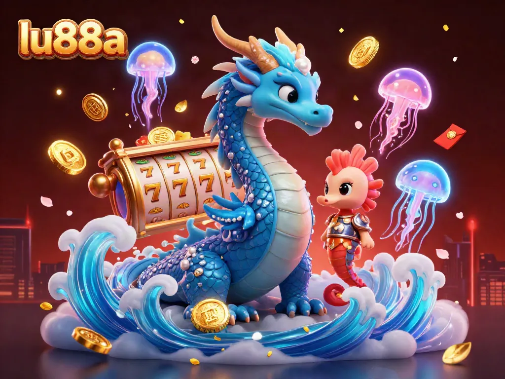 Win big at lu88a with vibrant slots and mythical sea creatures in a captivating 3D casino scene.
