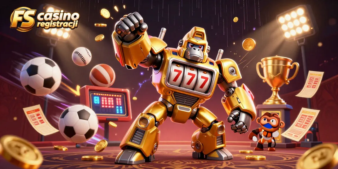 Experience FS casino registracija with a dynamic gold gorilla mech and vibrant gaming elements.