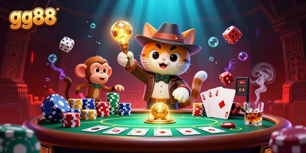 Experience thrilling moments at GG88 with vibrant casino elements and adventurous characters in a dynamic scene.