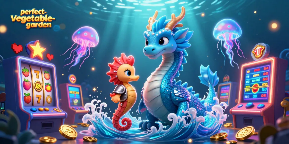 Spin the perfect-vegetable-garden slots with a 3D dragon and seahorse knight illustration.