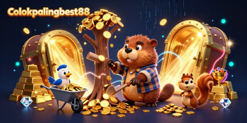 Experience thrilling gameplay at colokpalingbest88 with vibrant characters and treasures raining down.