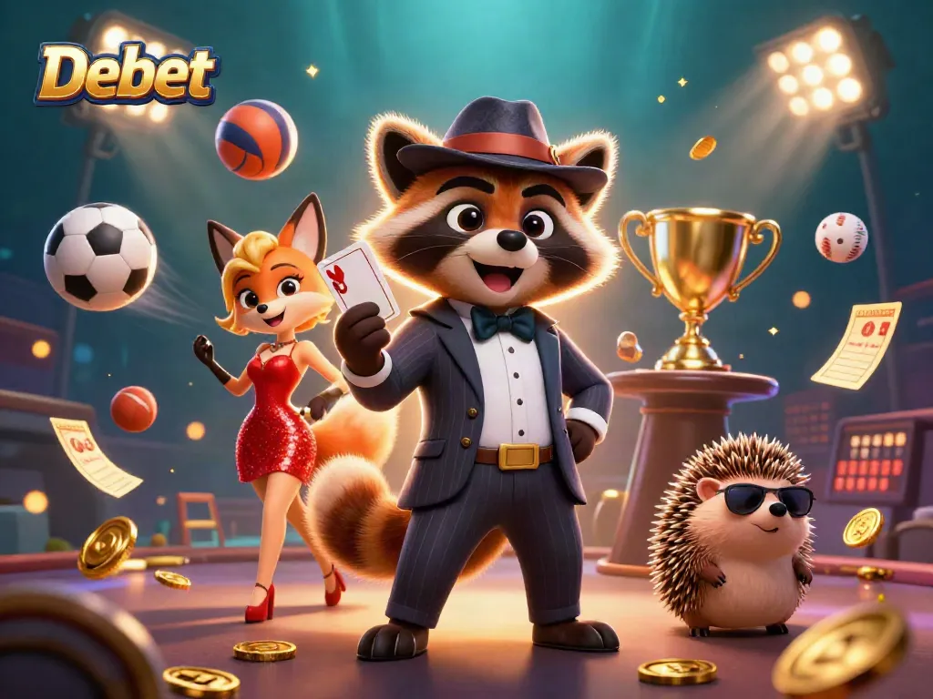 Engage with Debet's thrilling casino atmosphere in this vibrant illustration featuring charming characters.