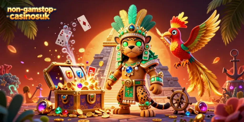 Discover exciting gameplay at non-gamstop-casinosuk with a dynamic 3D casino scene featuring Mayan elements.
