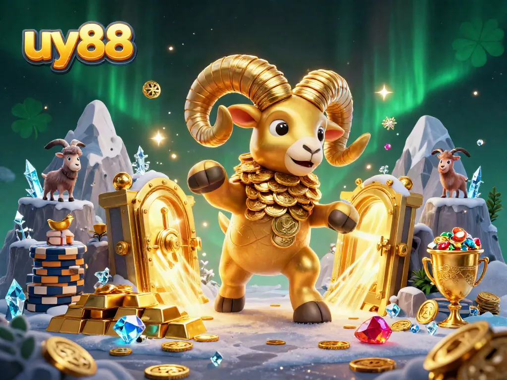 Experience massive wins with uy88 illustrated in a vibrant, dynamic 3D casino scene