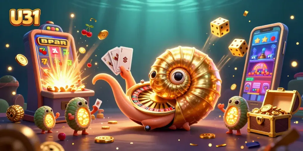 Experience U31’s vibrant casino world featuring glowing nautilus and dynamic jackpot elements.