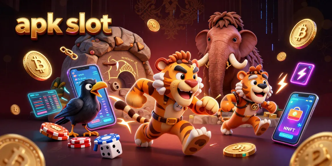 Mainkan apk slot dalam ilustrasi kasino prasejarah dengan karakter menarik.