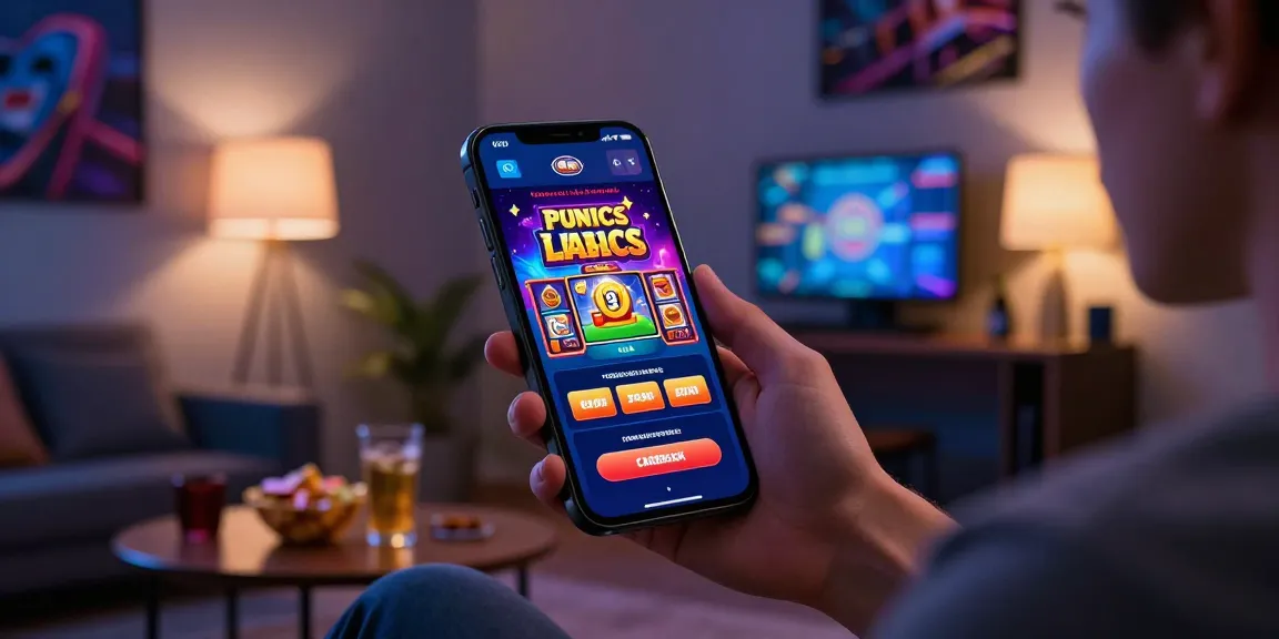 Engaging scene of a user playing on bank303 mobile platform with vibrant slot graphics, inviting atmosphere, and promotional offers.