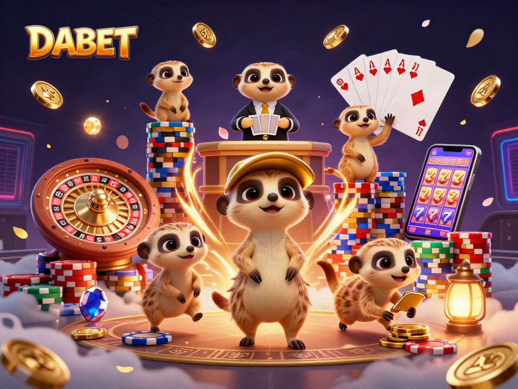 DABET showcases a lively meerkat casino scene with thrilling games and excitement.