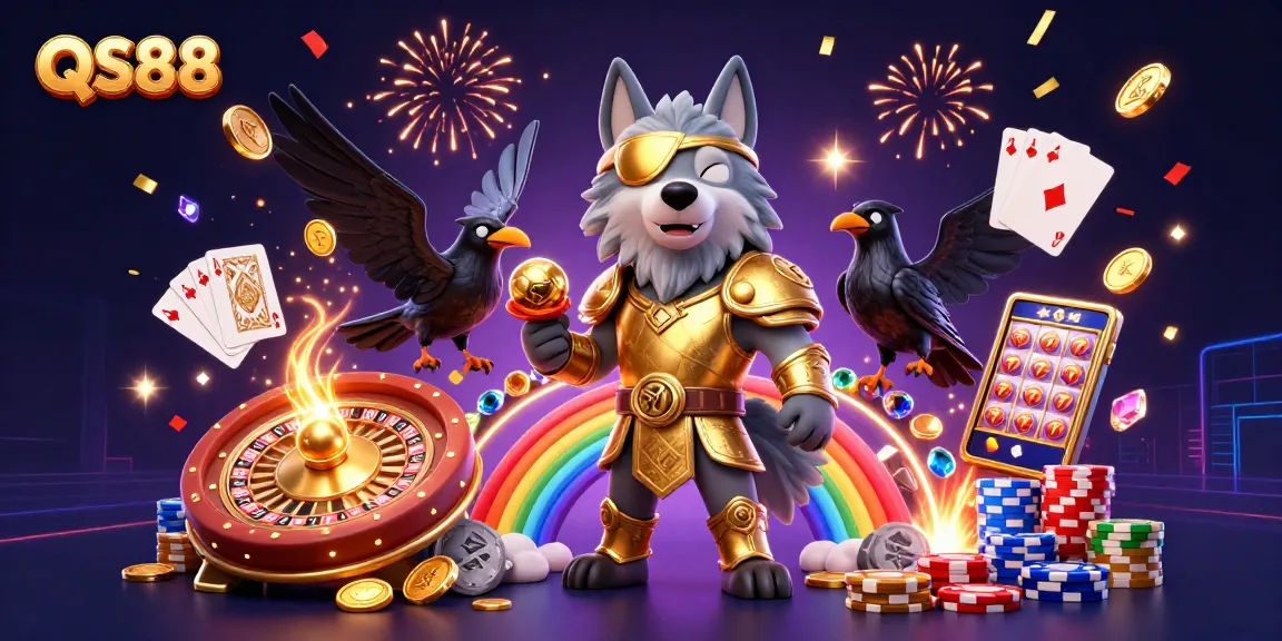 Experience exciting gameplay with QS88's thrilling casino scene featuring dynamic characters and vibrant game elements.