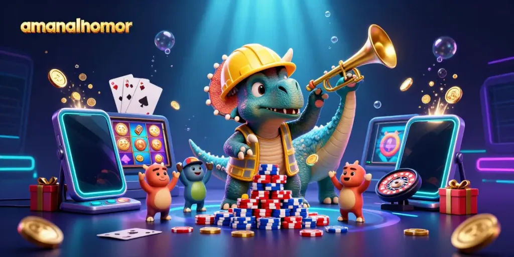Permainan slot menarik di amanahnomor dengan triceratops membangun piramida chip poker.