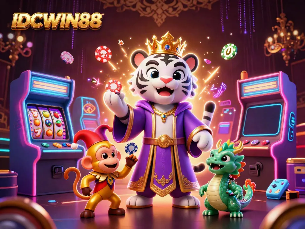 Experience thrilling games at IDCWIN88 with vibrant characters and energetic casino elements.