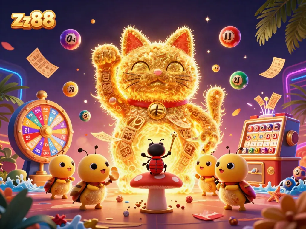 Experience rich gaming adventures with zx88's vibrant lucky cat and colorful casino elements.