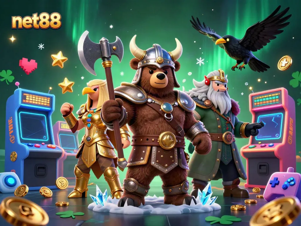 net88 offers thrilling gaming adventures with Viking characters and dynamic casino elements in 3D.