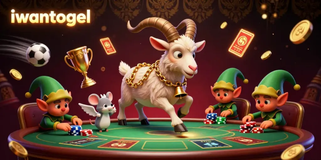 Engage with iwantogel's dynamic online gambling scene showcasing festive characters and thrilling gaming elements.