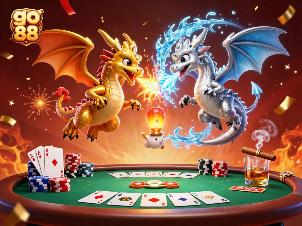 Engage with go 88's thrilling poker experience surrounded by dragons and festive elements.