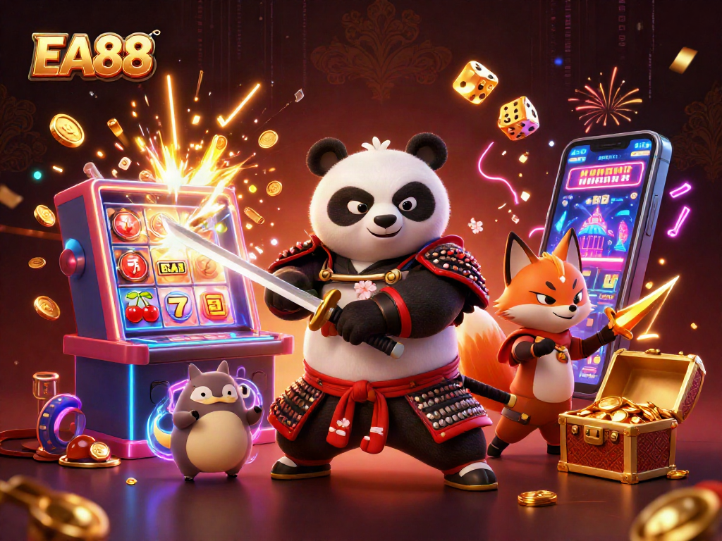 Experience thrilling EA88 casino excitement with a dramatic showdown of 3D characters and jackpot wins.