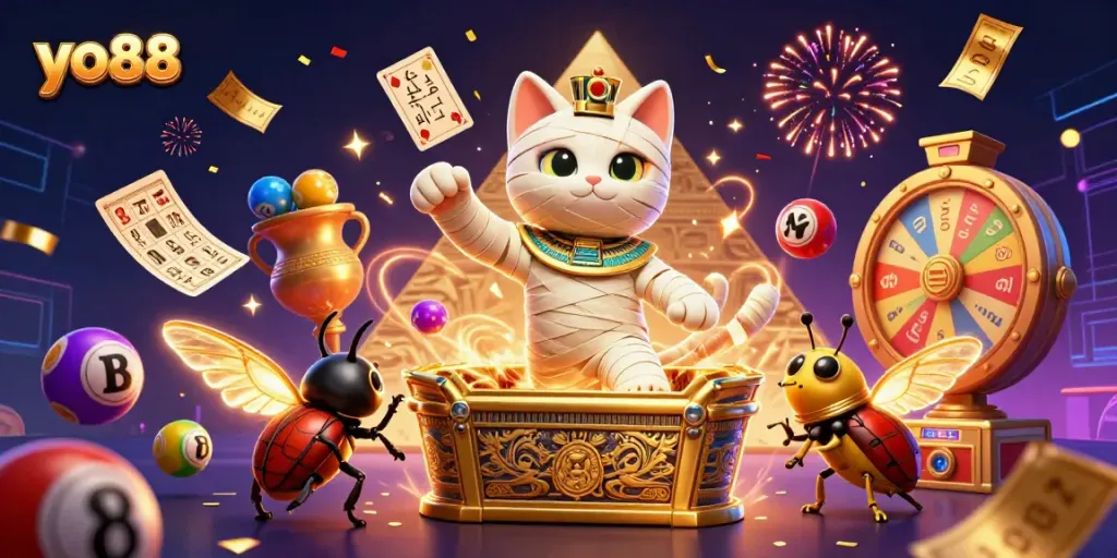 Engage with the yo88 experience in a vibrant casino scene with dynamic lottery elements.