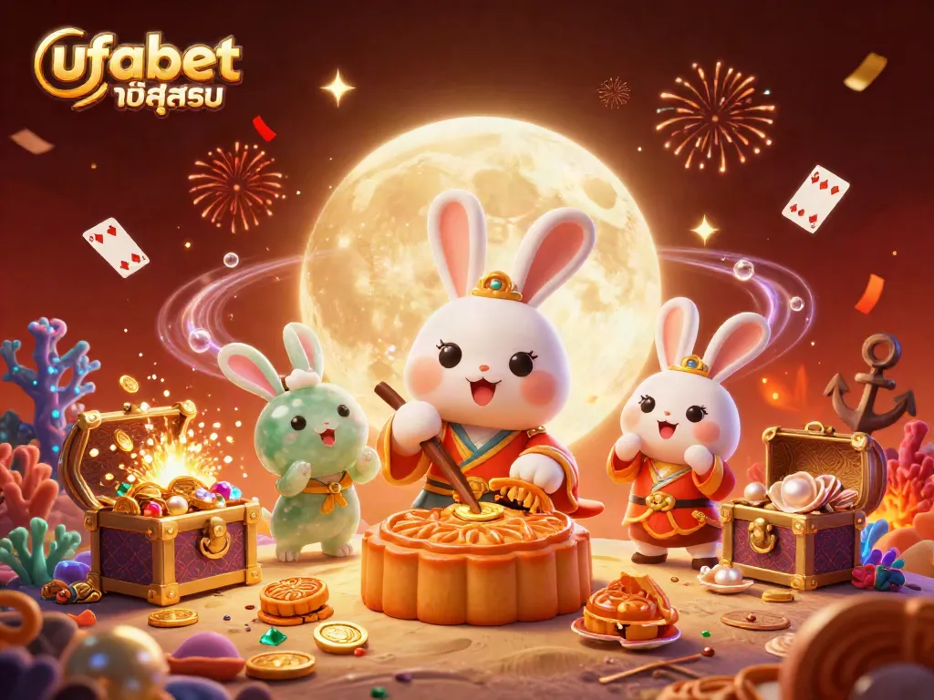 Experience ufabet เข้าสู่ระบบ with a festive lunar scene showcasing poker chips and casino elements.