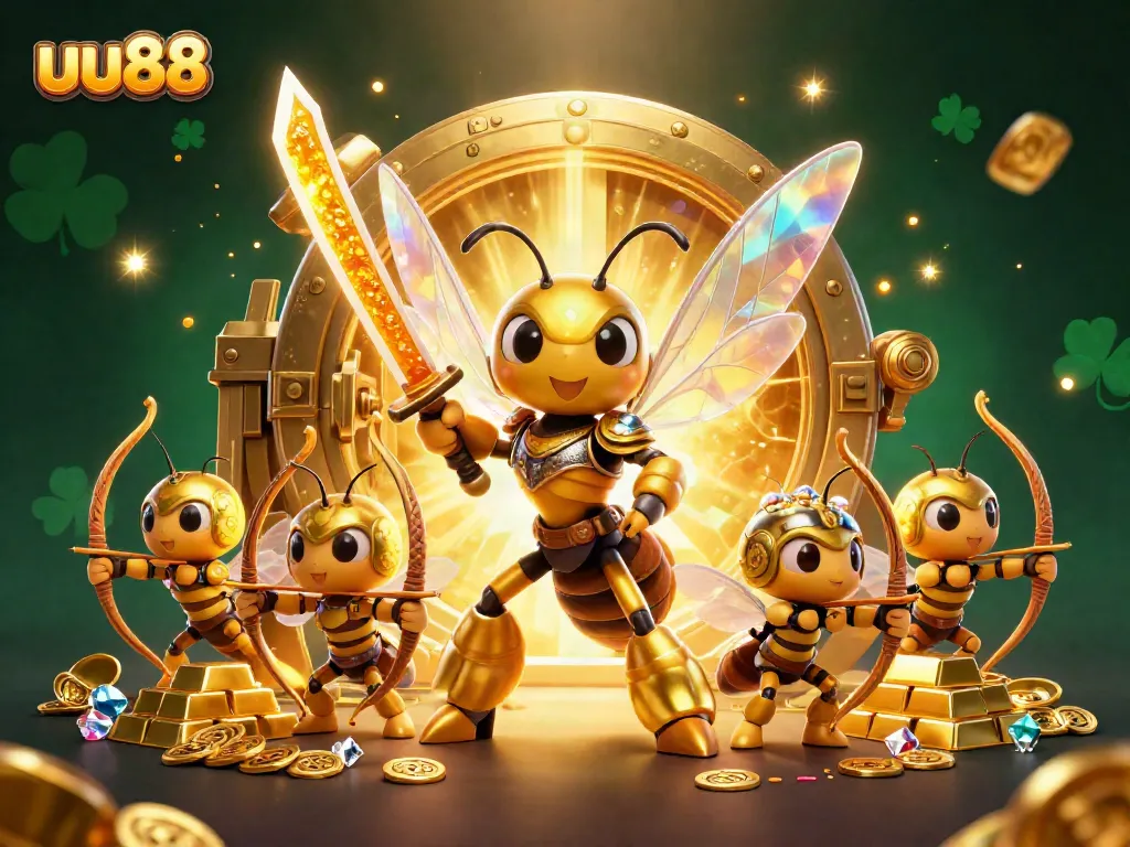 Experience the excitement of uu88 with a vibrant 3D casino scene filled with treasures and action.