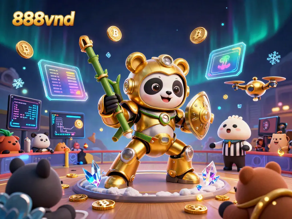Engage in thrilling 888vnd casino adventures featuring a mech-suit panda and crypto elements.