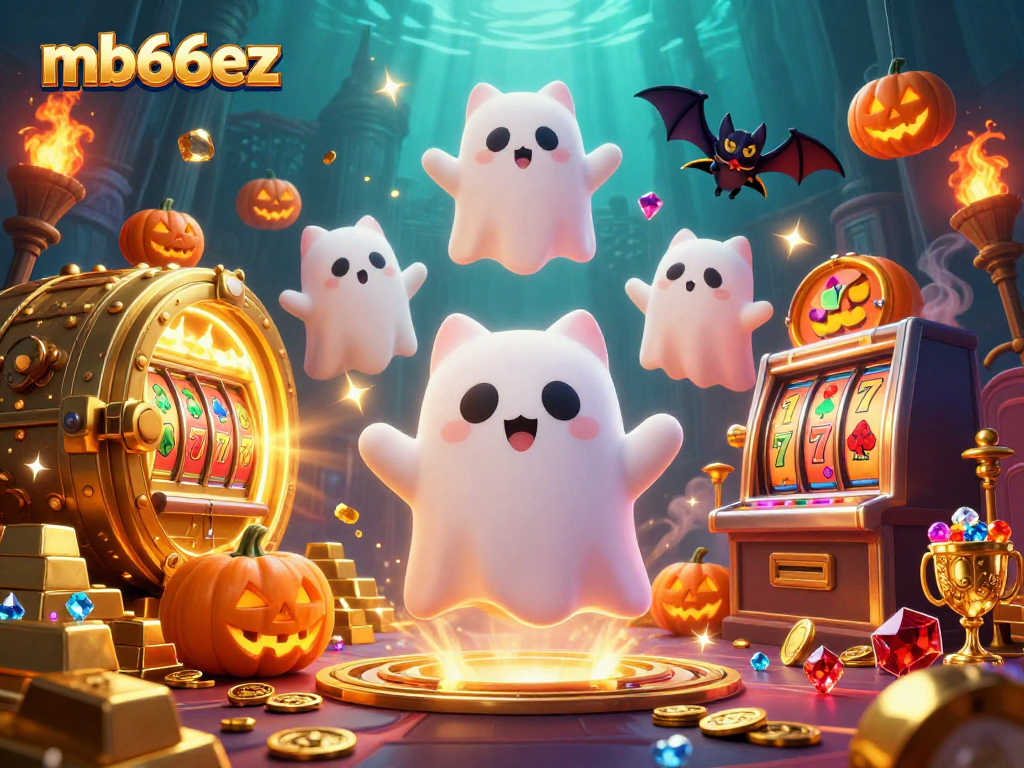 Experience thrilling games with mb66ez featuring a ghost cat in a haunted casino scene.