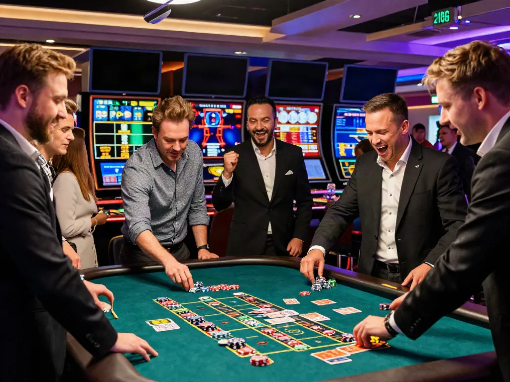 Casino News: Exciting players at a roulette table in a modern casino.