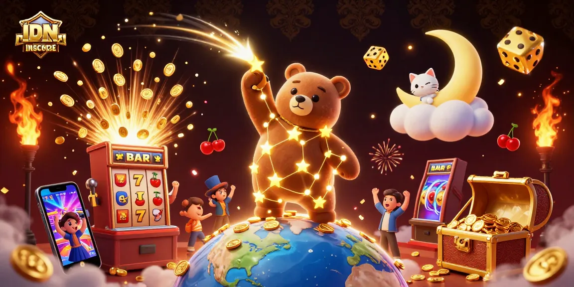 Engage with IDNSCORE's vibrant casino experience featuring dazzling characters and dynamic elements.