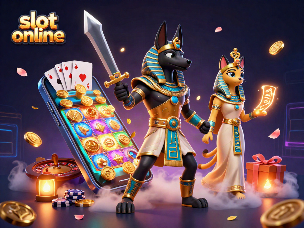 Menangkan jackpot dengan slot online, simbol wilayah mistis, Anubis dan Bastet beraksi.
