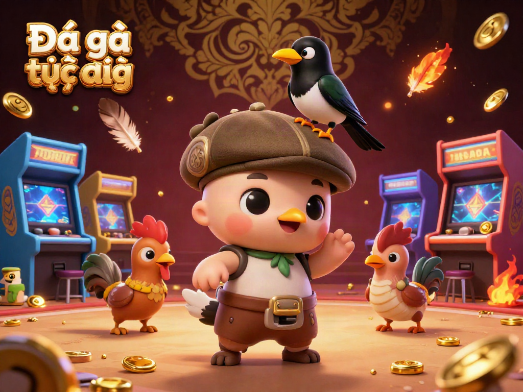 Witness the thrilling action of Đá gà trực tiếp in this vibrant 3D illustration, showcasing intense cockfighting excitement.