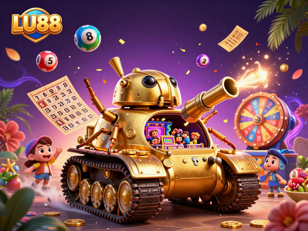 LU88 offers an exciting 3D cartoon casino experience with vibrant lottery balls and golden prizes.