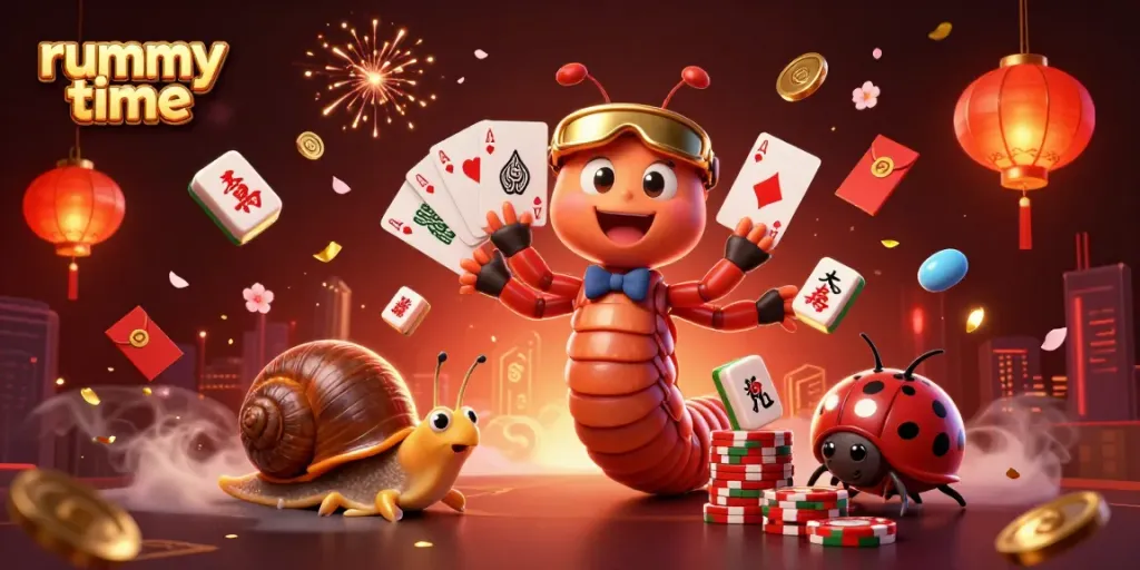 Engage with rummy time gameplay through a vibrant and detailed illustration featuring dynamic characters and game elements.