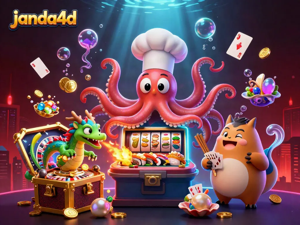 JANDA4D menghadirkan ilustrasi 3D yang kaya akan elemen kasino dengan karakter unik dan permainan slot yang mengesankan.