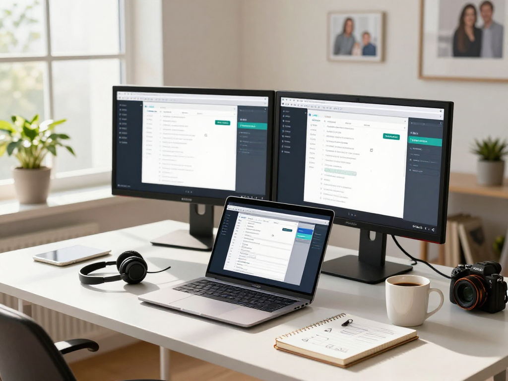 Professional using ToDesk remote software in modern home office.
