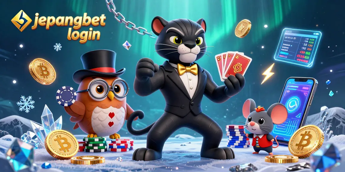 Join the excitement with Jepangbet login in a vibrant 3D casino scene filled with characters and crypto elements.
