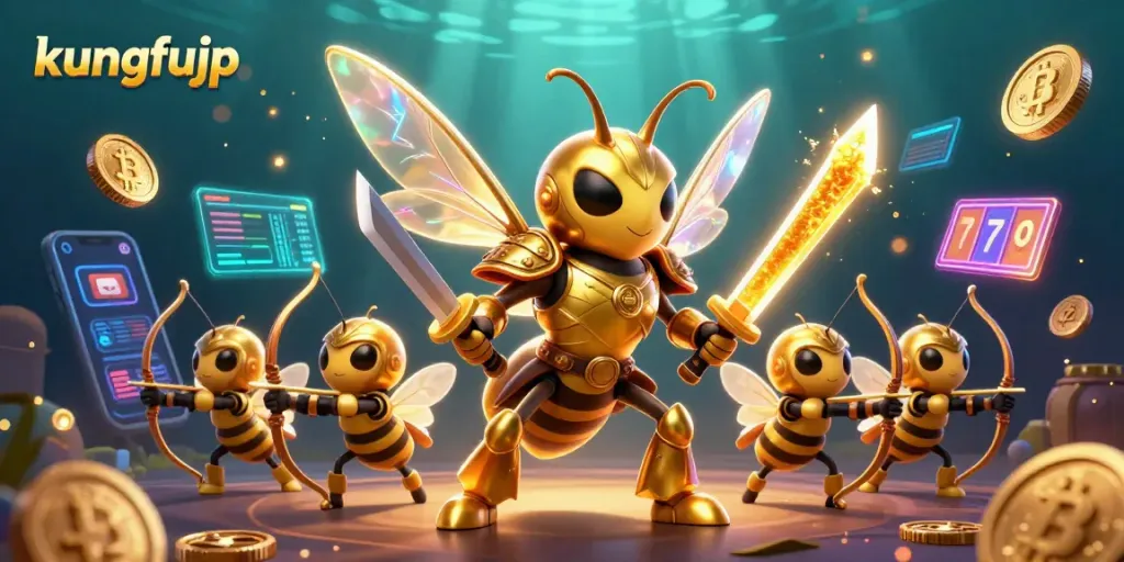Mainkan slot menarik dengan kungfujp dan hornet berani dalam ilustrasi kasino yang memukau.