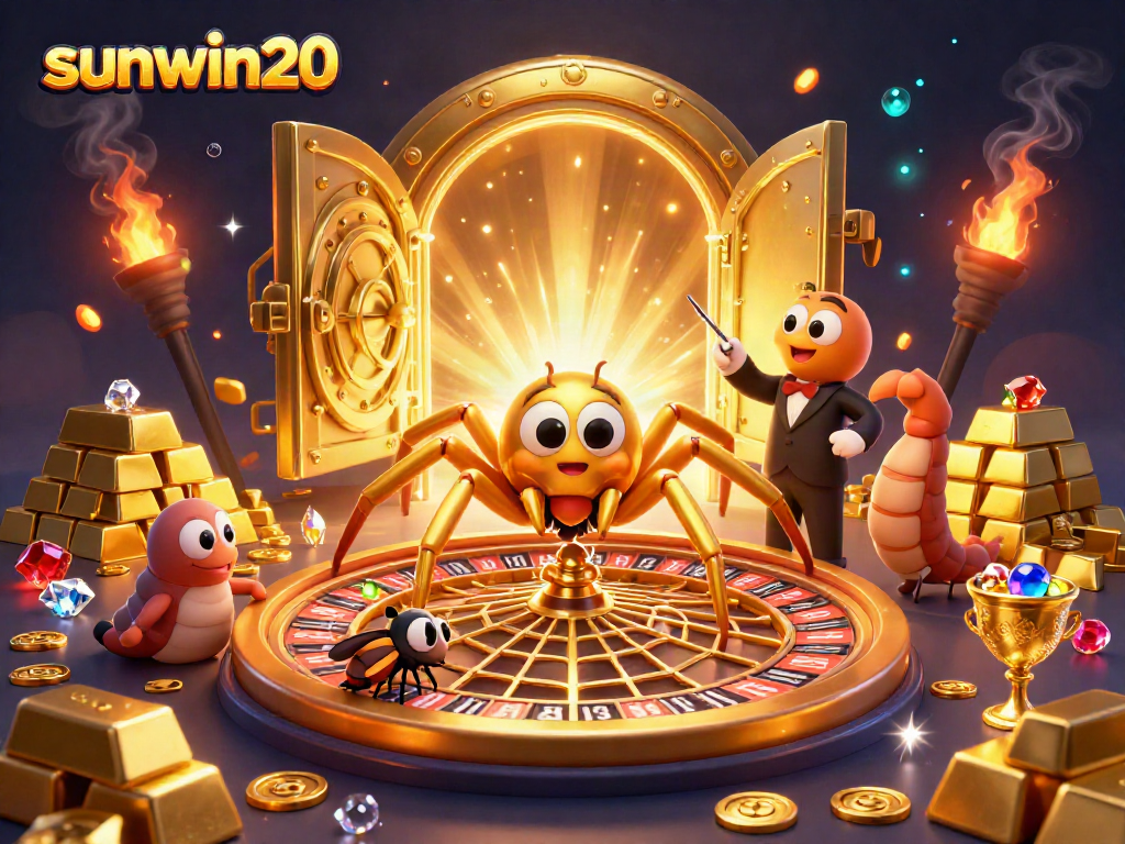 Play and win at sunwin20 with a lively 3D illustration of a golden spider and centipede dealer.