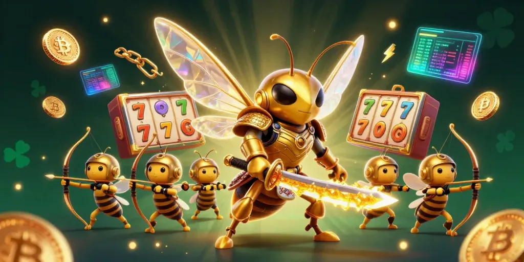 Mainkan slot dengan hornet raksasa berarmor samurai, jackpot, dan koin crypto mempesona.
