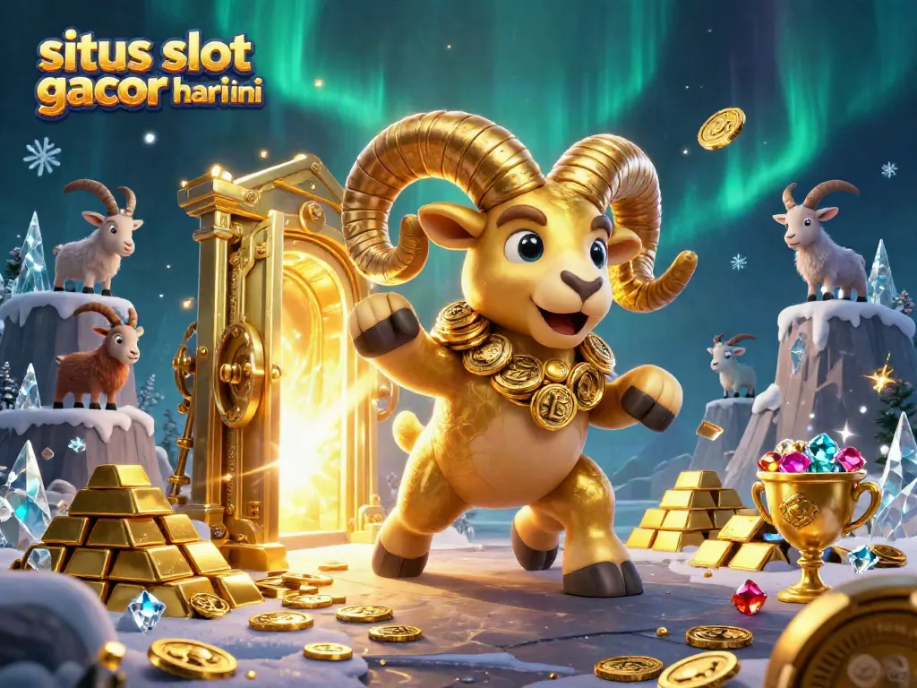 Visualisasi situs slot gacor hari ini yang menampilkan karakter domba emas berharga dengan banyak koin di sekitarnya.