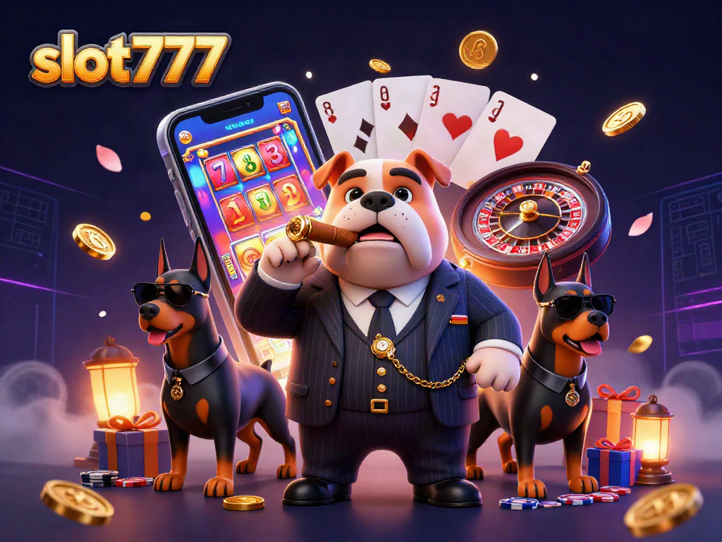 Experience the thrills of slot777 with 3D mafia characters in an engaging casino illustration.