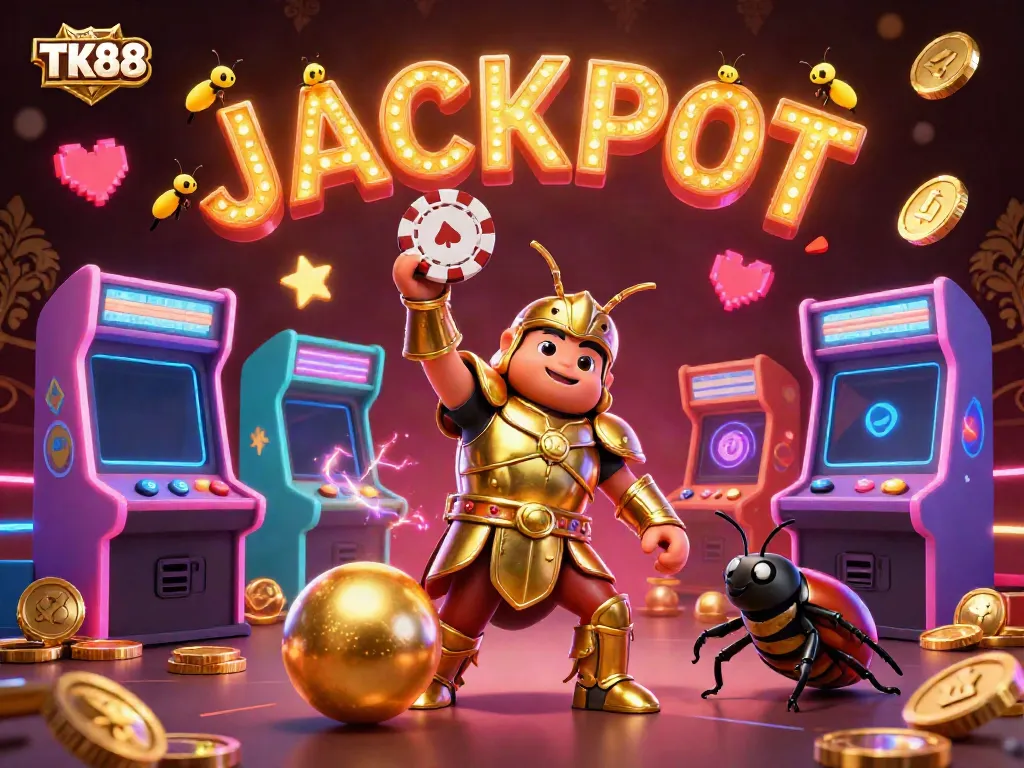 Experience the thrilling jackpot excitement with TK88 in this vibrant cartoon casino scene.