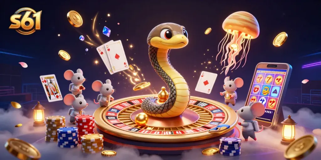 Experience thrilling gameplay with s61, featuring a Saturn snake and cosmic dealer in ultra-detailed 3D!