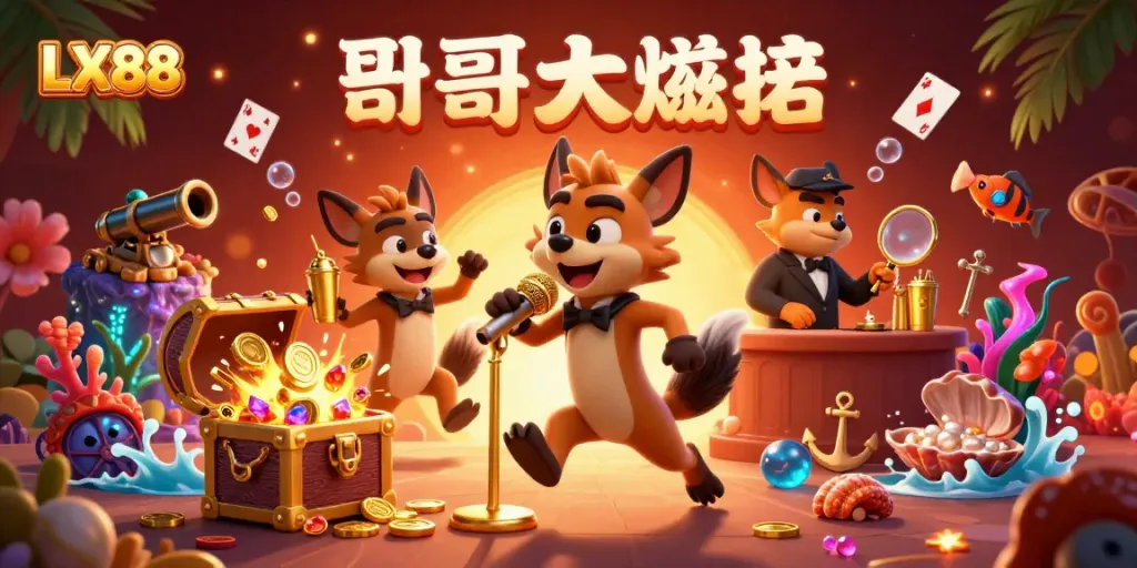 Engaging LX88 hyena casino scene with comedians, bartenders, and vibrant gaming elements.