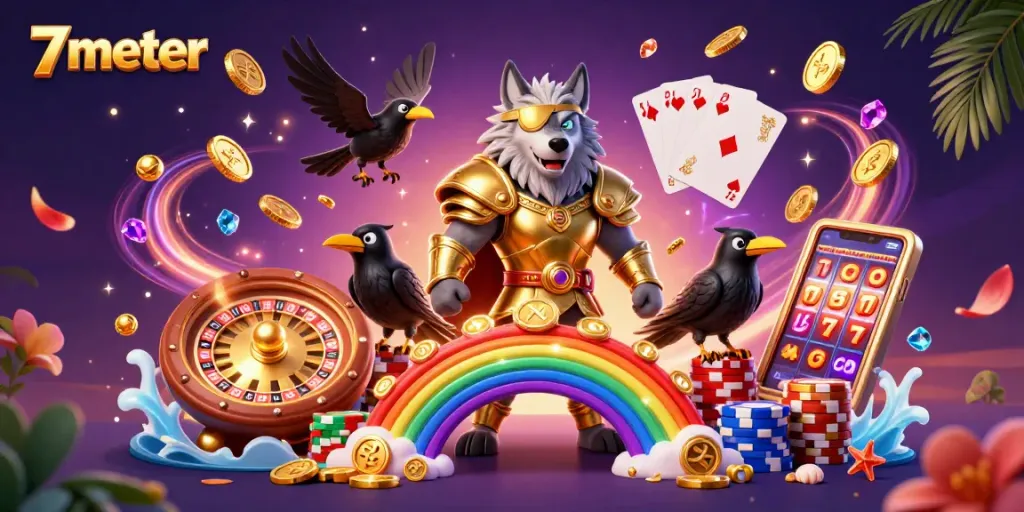 Bet on the thrilling action at 7meter with vibrant casino elements and Norse-inspired characters.