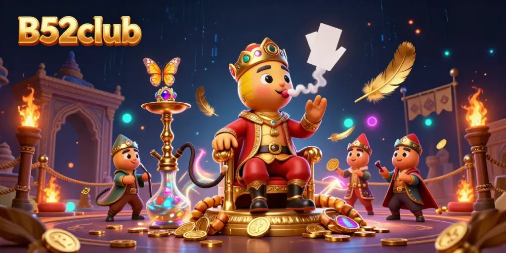 Experience the thrill of B52club with an engaging 3D casino illustration showcasing vibrant characters and gaming elements.